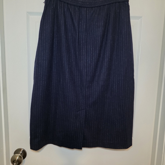 Terry Lewis Navy Stripe Wool Blend A-line Skirt Size M - Picture 5 of 8